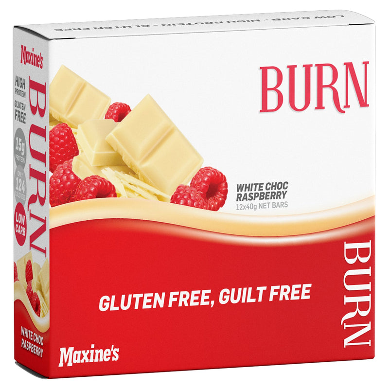 Maxine's Burn Bar White Choc Raspberry 40gx12