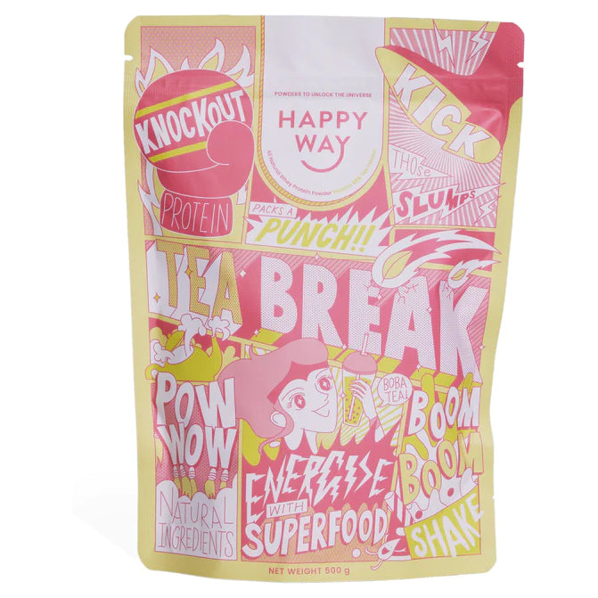HAPPY WAY Whey Protein Powder Matcha Milk Boba Tea 500g